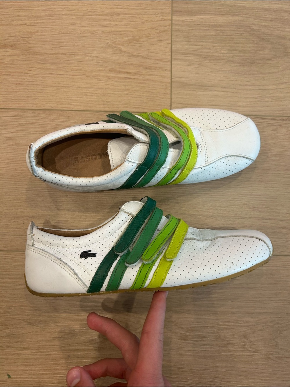 Lacoste White Leather Sneakers with Dark Green, Green & Lime Straps